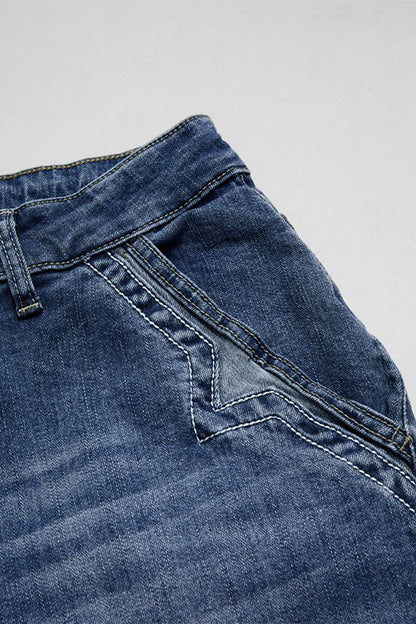 Wash Stitch Decor Wide Leg Mid Rise Jeans Without Belt