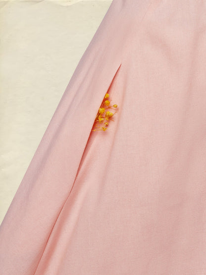 Robe en lin midi, demi-manches, col rond, unie, nœud, vintage français, rose clair
