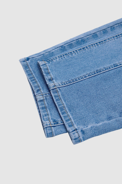 Wash Stitch Front Mid Rise Straight Leg Crop Jeans