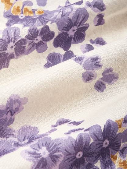 Robe longue en lin, décontractée, florale, avec poches brodées, col rond, ceinture, manches mi-longues, violette, style vintage