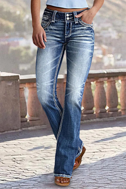 90s Vintage Slant Pocket Mid Waist Bootcut Jeans