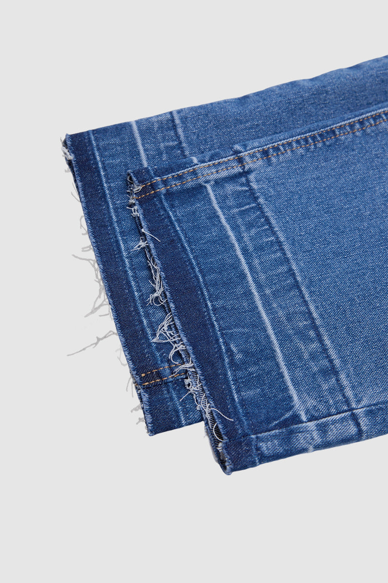 Wash Raw Hem Mid Waist Straight Leg Capri Jeans Without Belt