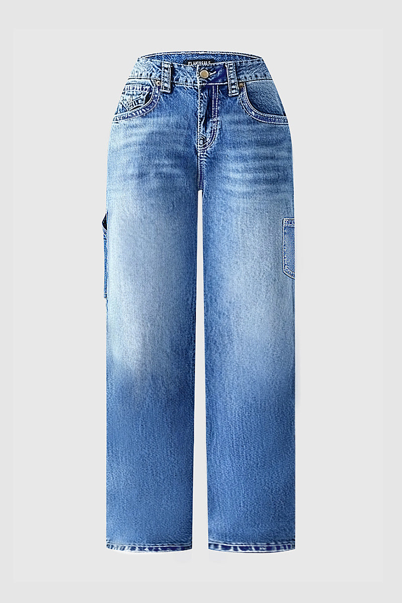 Wash Multi Pocket Mid Rise Straight Leg Jeans
