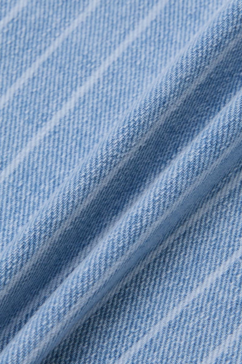 Pinstriped Raw Hem Seam Detail High Waist Denim Bermuda Shorts Without Belt