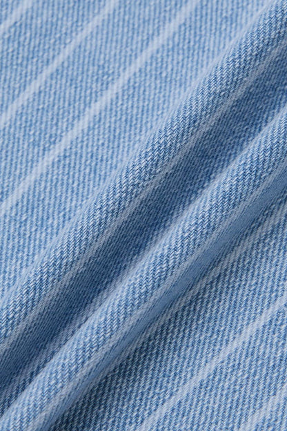 Pinstriped Raw Hem Seam Detail High Waist Denim Bermuda Shorts Without Belt