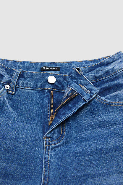 Wash Ripped Raw Hem Mid Rise Straight Leg Crop Jeans
