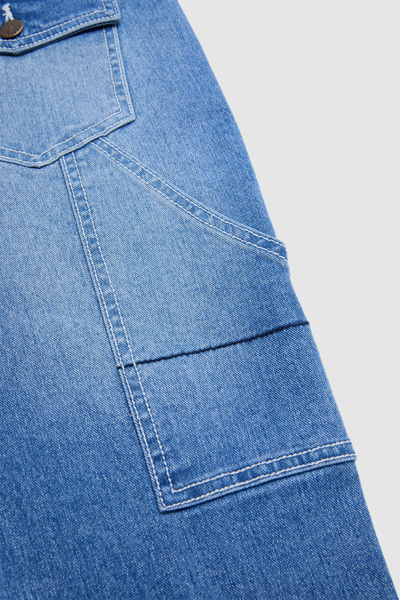 Stitch Detail Mid Waist Straight Leg Jeans