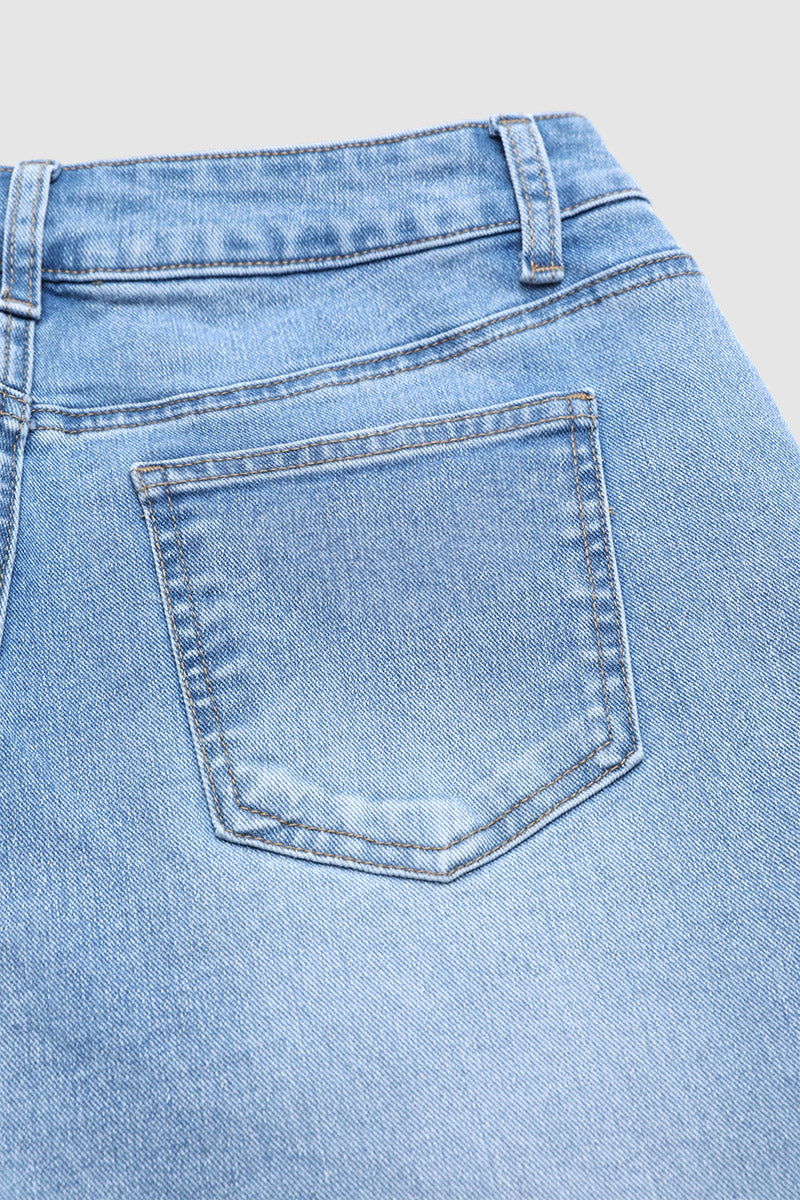 Wash Stitch Detail Mid Waist Tapered Crop Jeans