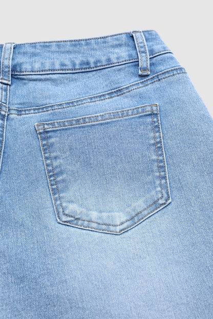 Wash Stitch Detail Mid Waist Tapered Crop Jeans