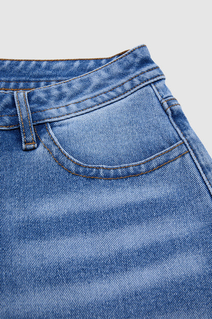 Stitch Detail Mid Waist Straight Leg Crop Jeans