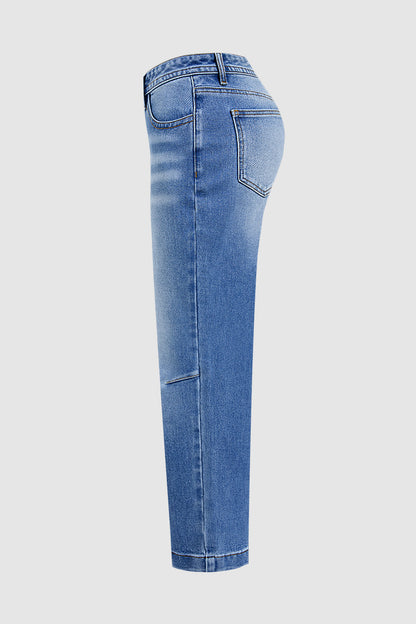 Stitch Detail Mid Waist Straight Leg Crop Jeans