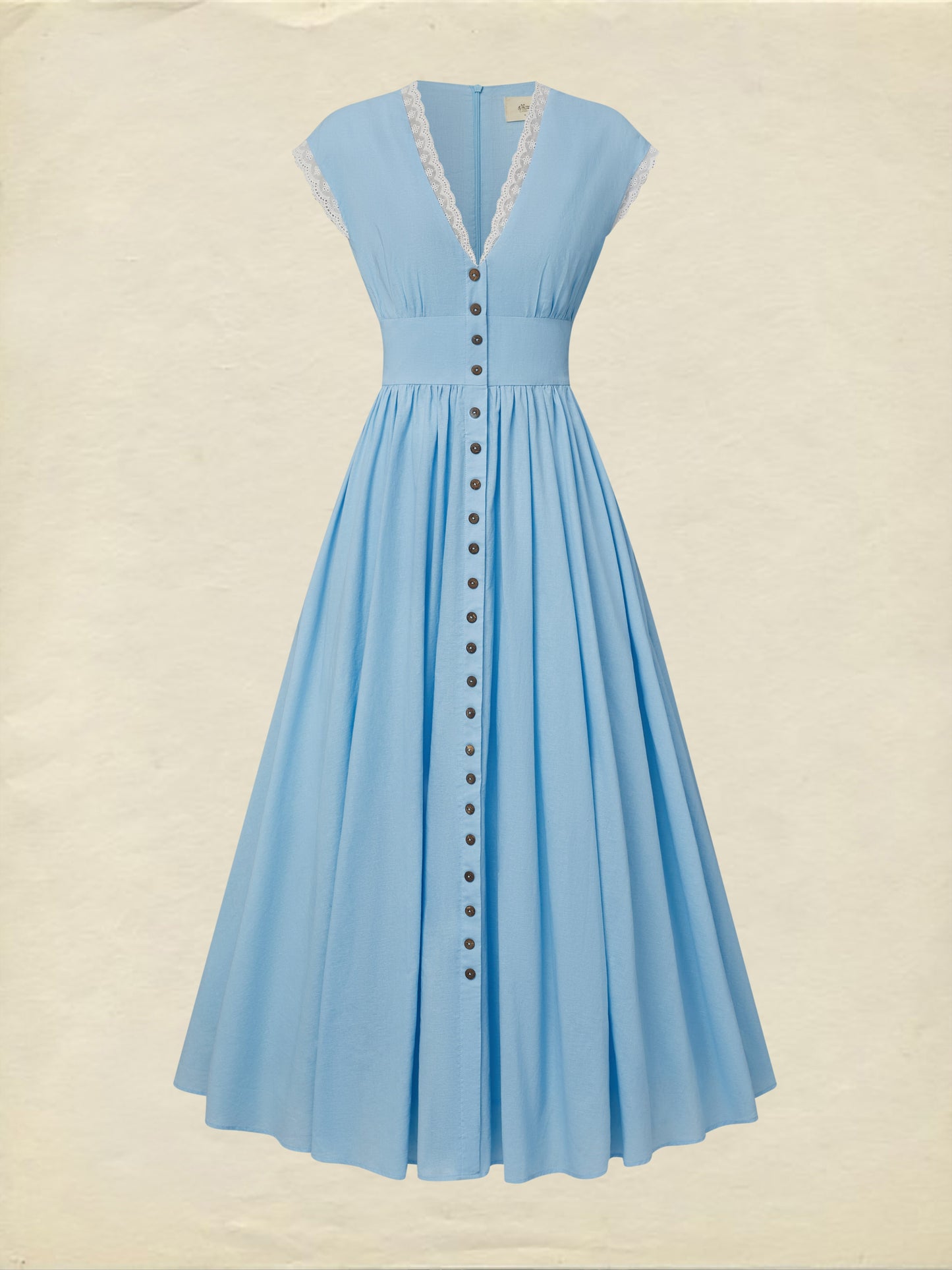 Robe longue en lin, manches courtes, col en V, unie, boutonnée, vintage, bleue
