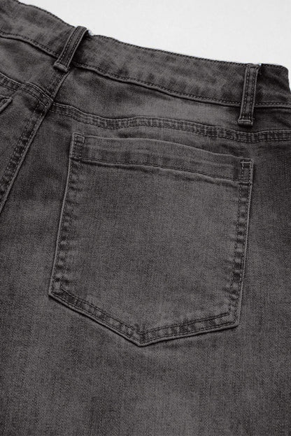 Wash Stitch Decor Wide Leg Mid Rise Jeans Without Belt