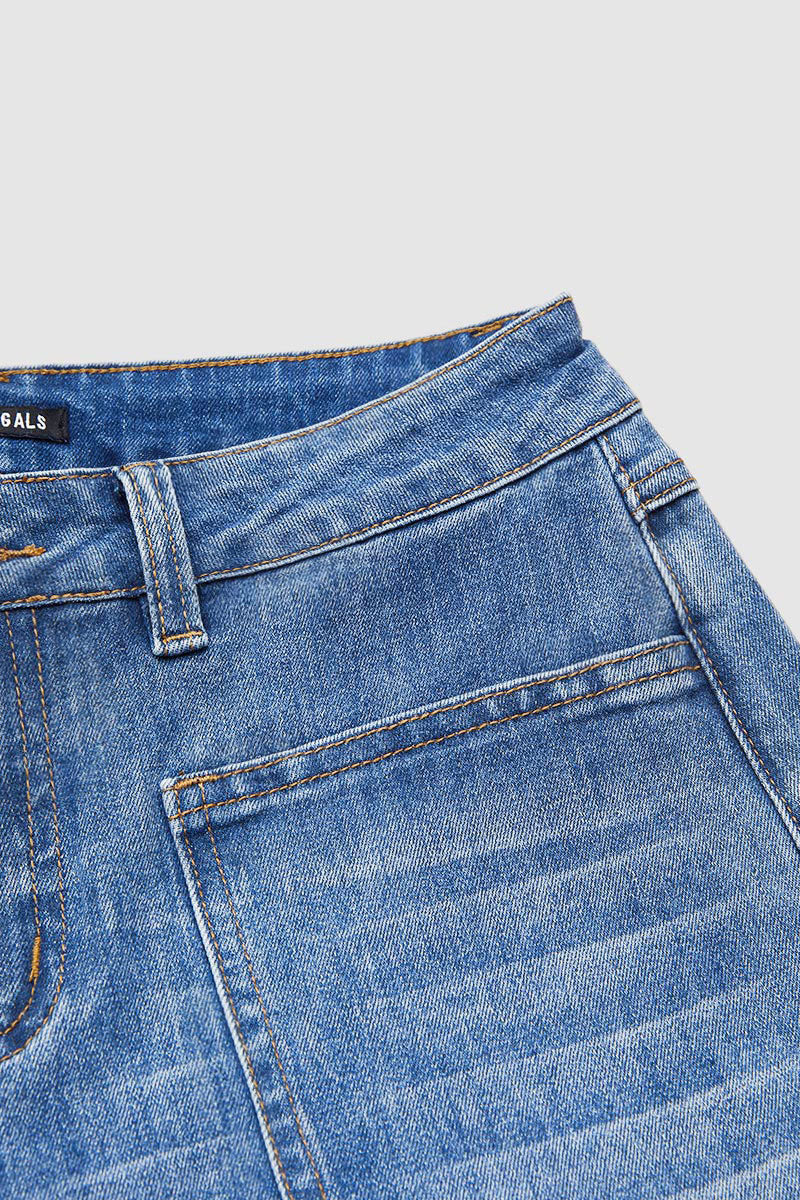 Wash Mid Waist Straight Leg Jeans Without Belt