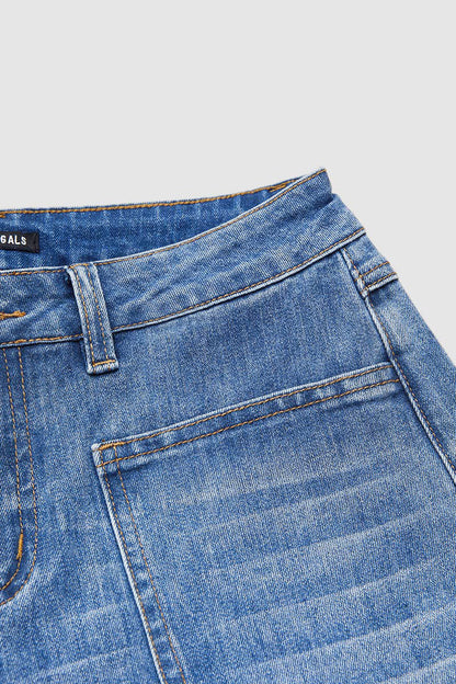 Wash Mid Waist Straight Leg Jeans Without Belt