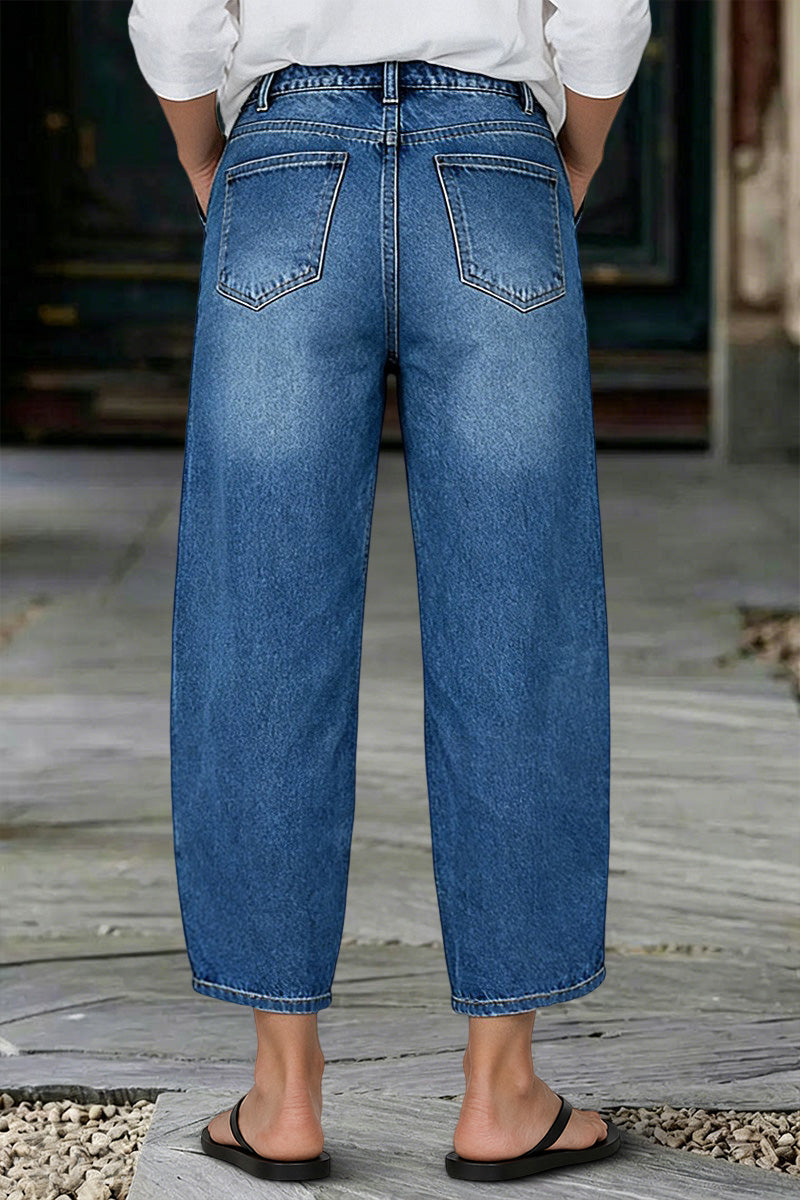Wash Tulip Hem High Rise Straight Leg Crop Jeans