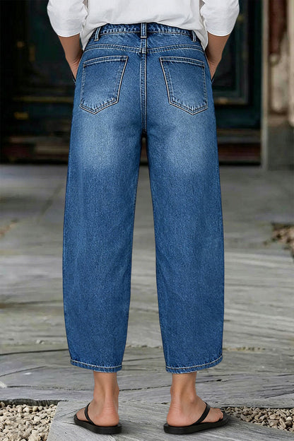 Wash Tulip Hem High Rise Straight Leg Crop Jeans