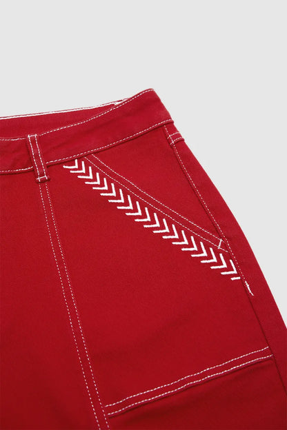Contrast Stitch Mid Rise Barrel Leg Crop Pants