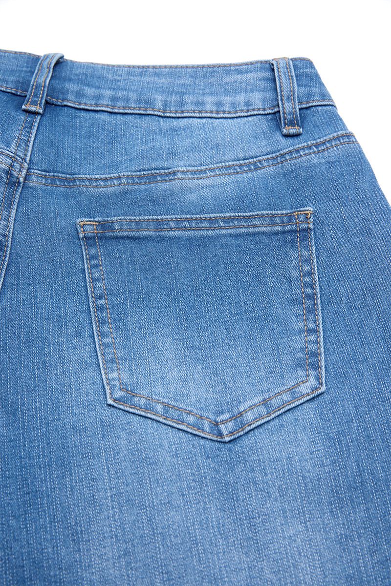 Wash Ripped Roll Hem Mid Rise Straight Leg Crop Jeans