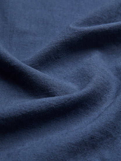 Chemise en lin, manches longues, col châle, unie, dentelle, vintage, bleue