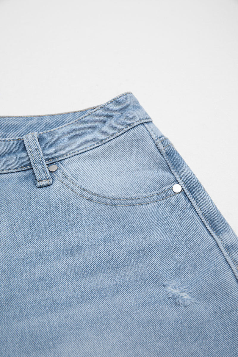 Wash Floral Embroidery Mid Rise Straight Leg Jeans