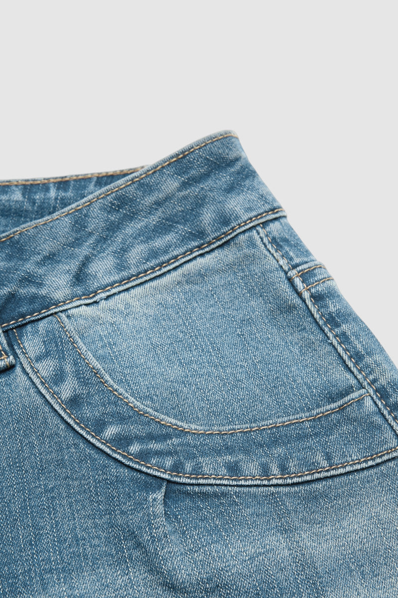 Wash Pleated Mid Rise Capri Tapered Jeans Without Belt