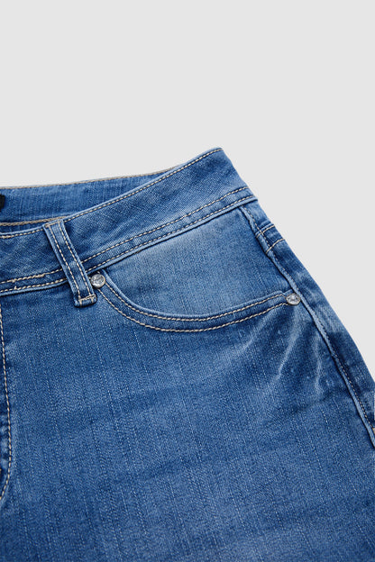 Star & Stripe Embroidery Raw Hem Ripped High Waist Denim Bermuda Shorts