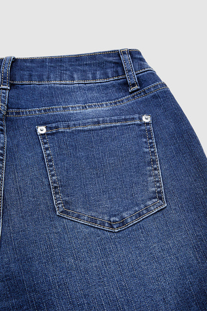 Wash Roll Hem Mid Rise Capri Skinny Jeans