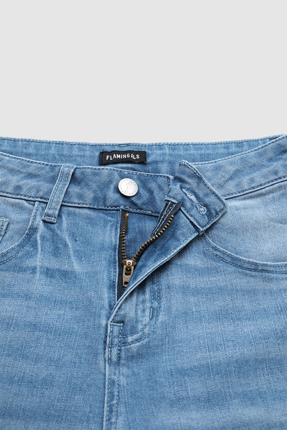 Wash Seam Detail High Rise Straight Leg Crop Jeans Without Belt