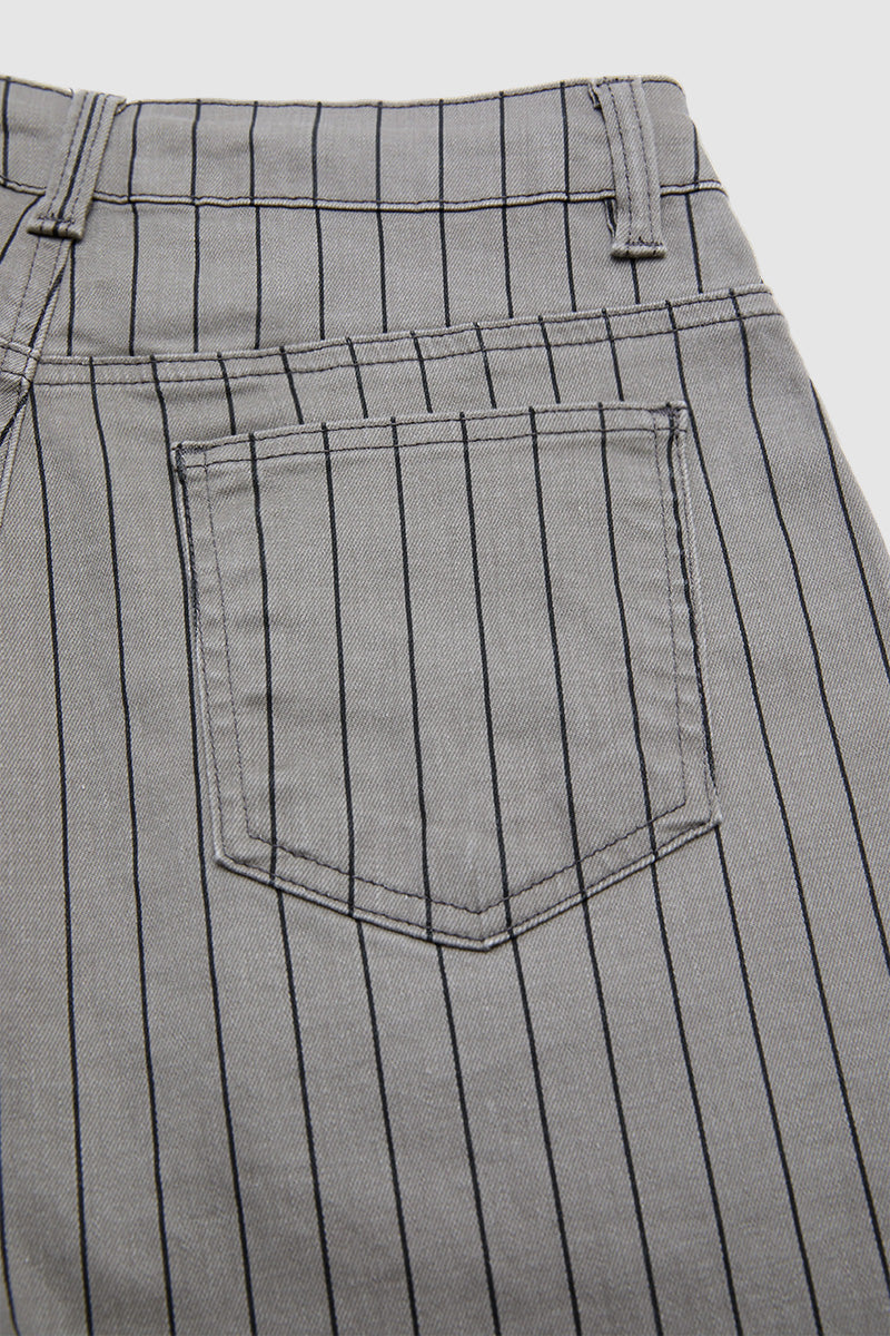 Striped Roll Hem Drawstring Mid Waist Straight Leg Cropped Pants