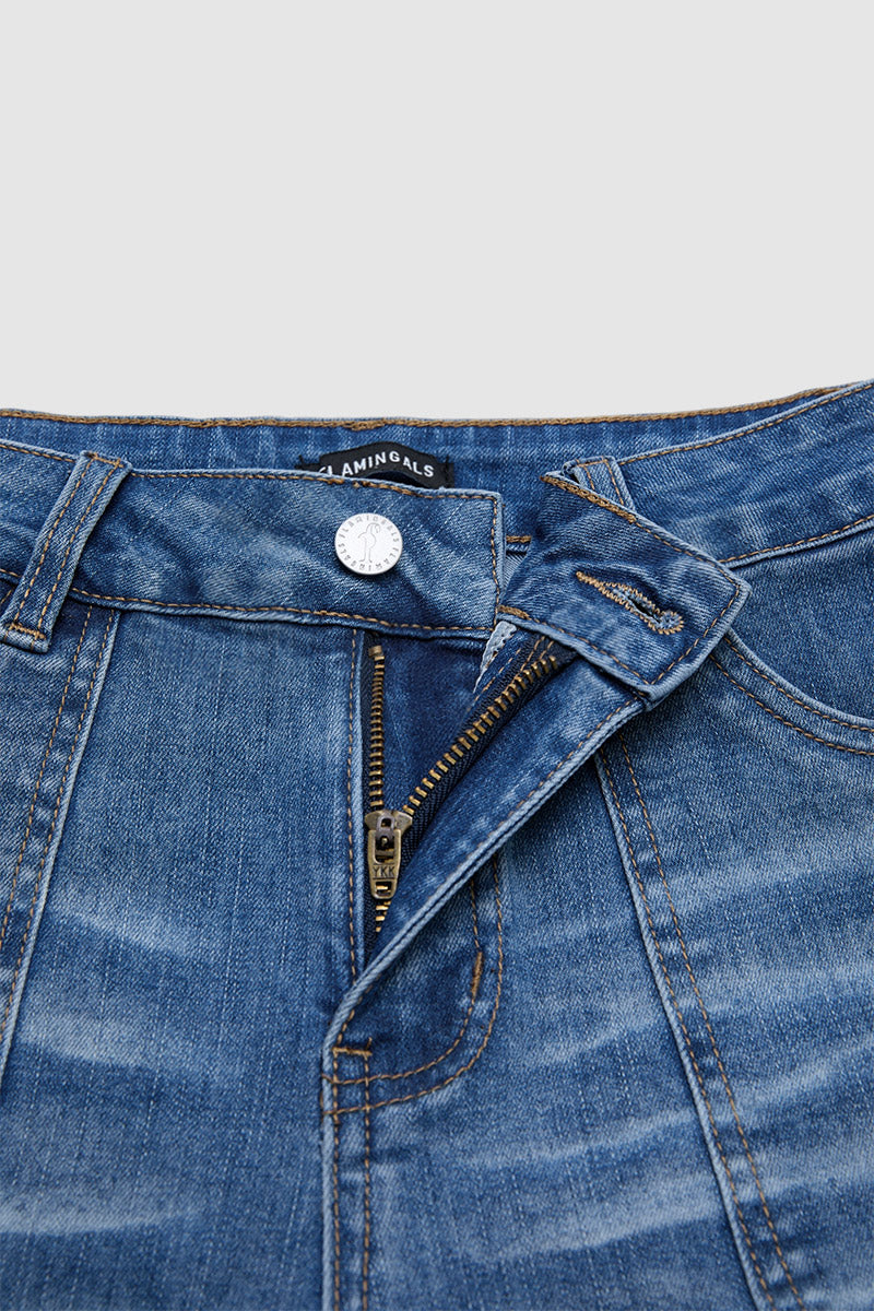 Wash Ripped Raw Hem High Rise Straight Leg Crop Jeans Without Belt