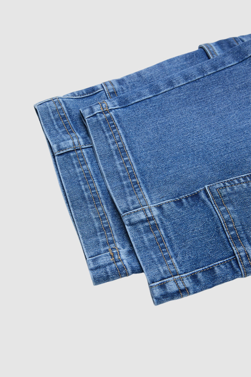 Wash Flap Pocket High Waist Straight Leg Capri Jeans Without Belt