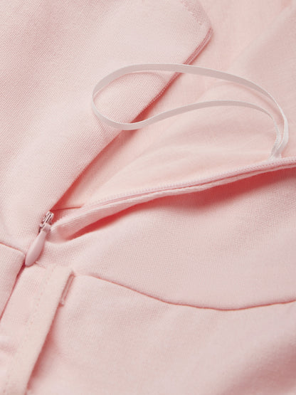 Robe longue en coton, sans manches, asymétrique (une épaule), unie, ceinture décorative, vintage, rose clair