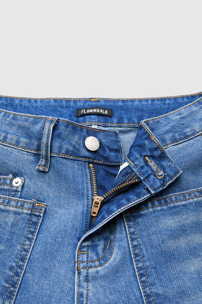 Valentine's Day Pattern Embroidered Patch Pocket Mid Rise Straight Leg Jeans Without Belt