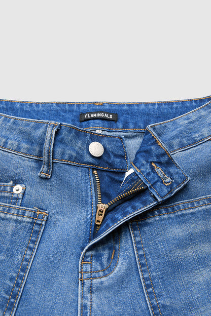 Valentine's Day Pattern Embroidered Patch Pocket Mid Rise Straight Leg Jeans Without Belt