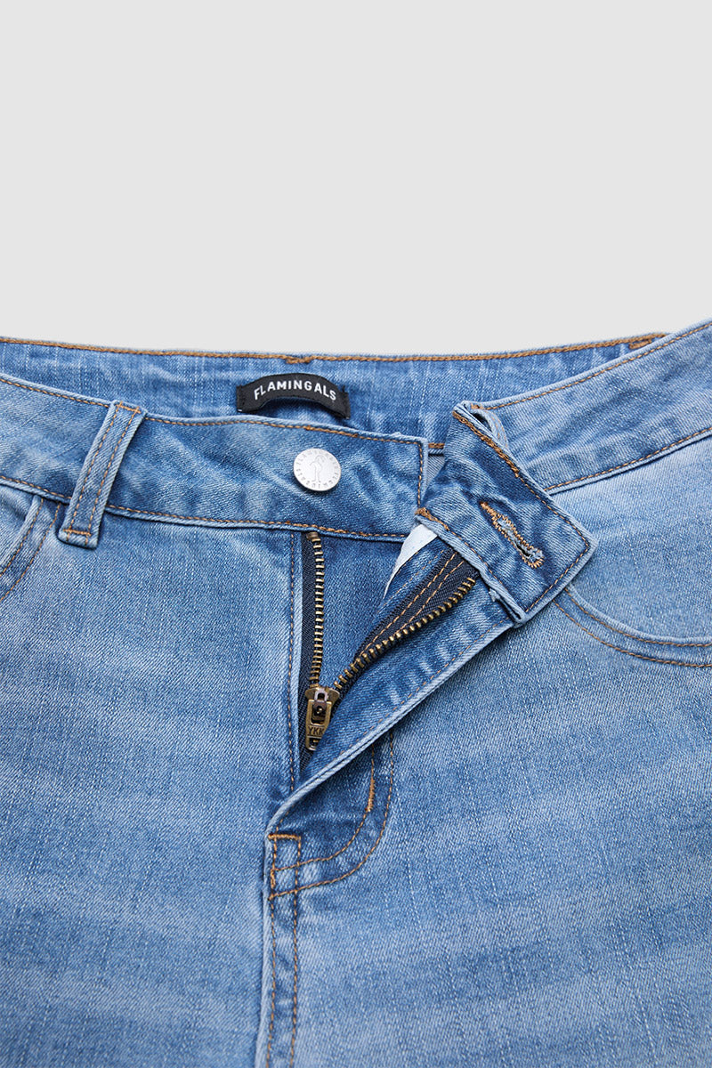 Wash Ripped Raw Hem Mid Rise Straight Leg Crop Jeans