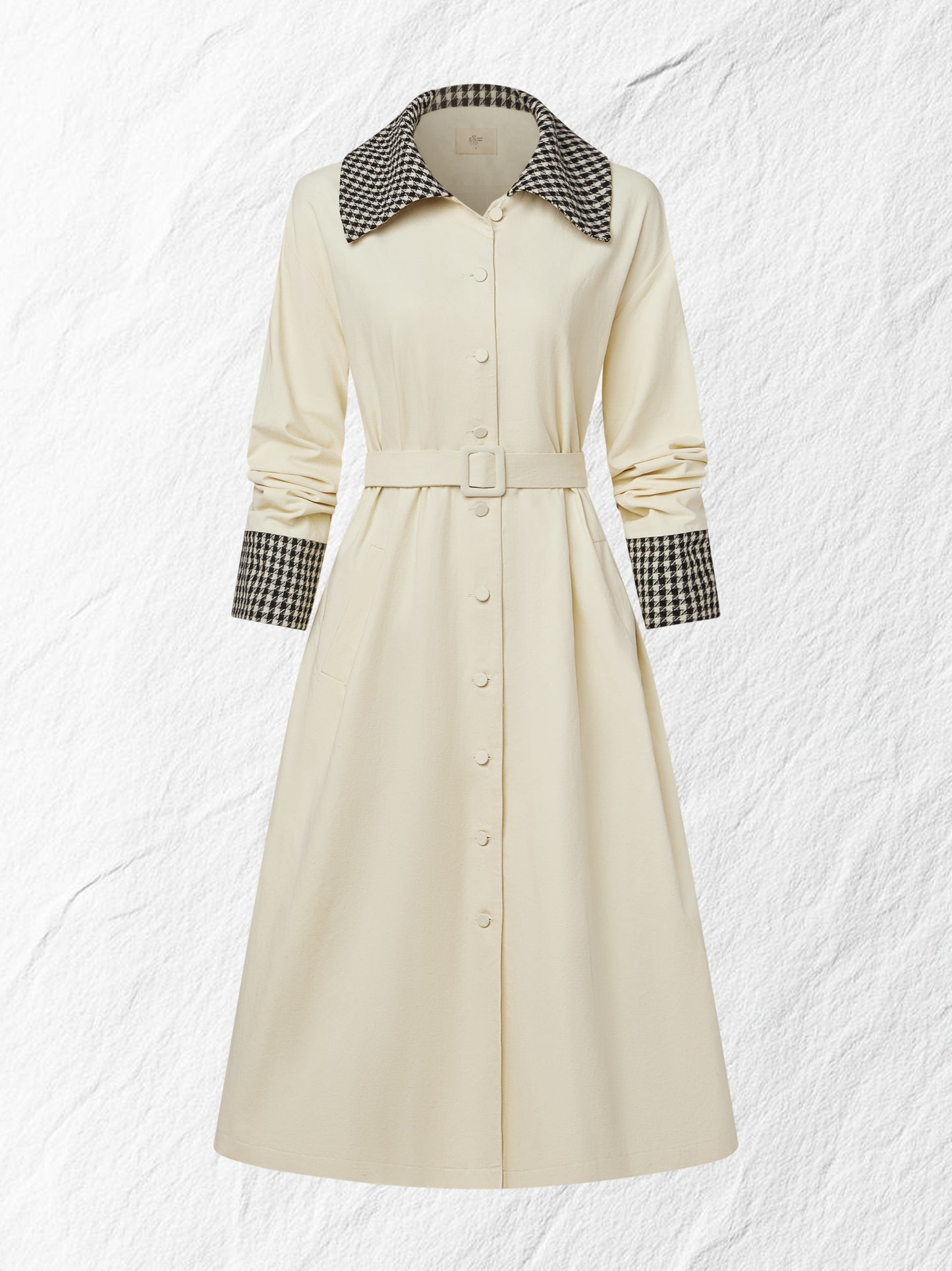 Trench-coat en coton, manches longues, col châle, uni, boutonné, vintage, abricot