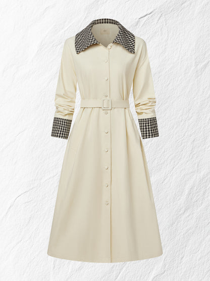 Trench-coat en coton, manches longues, col châle, uni, boutonné, vintage, abricot