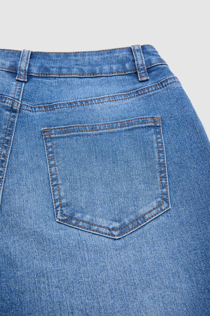 Wash Ripped Raw Hem Mid Rise Straight Leg Crop Jeans Without Belt