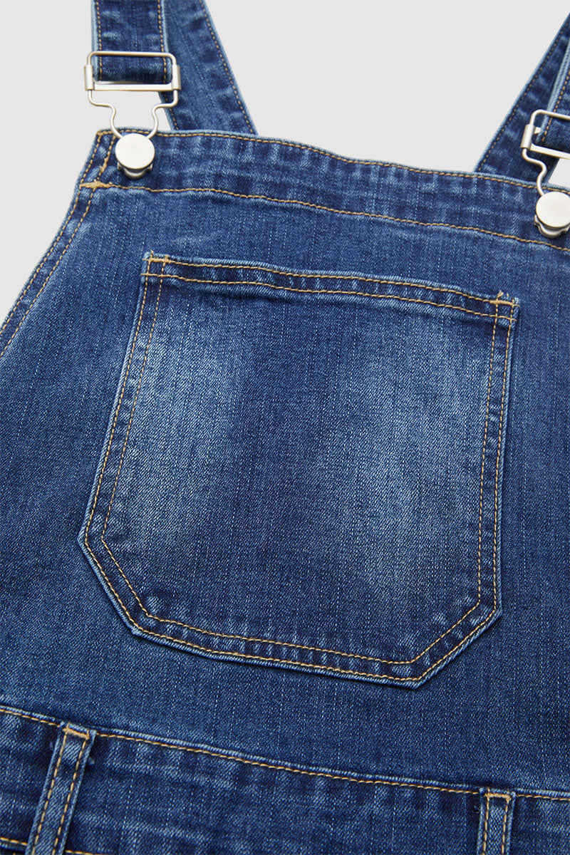 Wash Patch Pocket Stitch Detail Barrel Leg Denim Overalls
