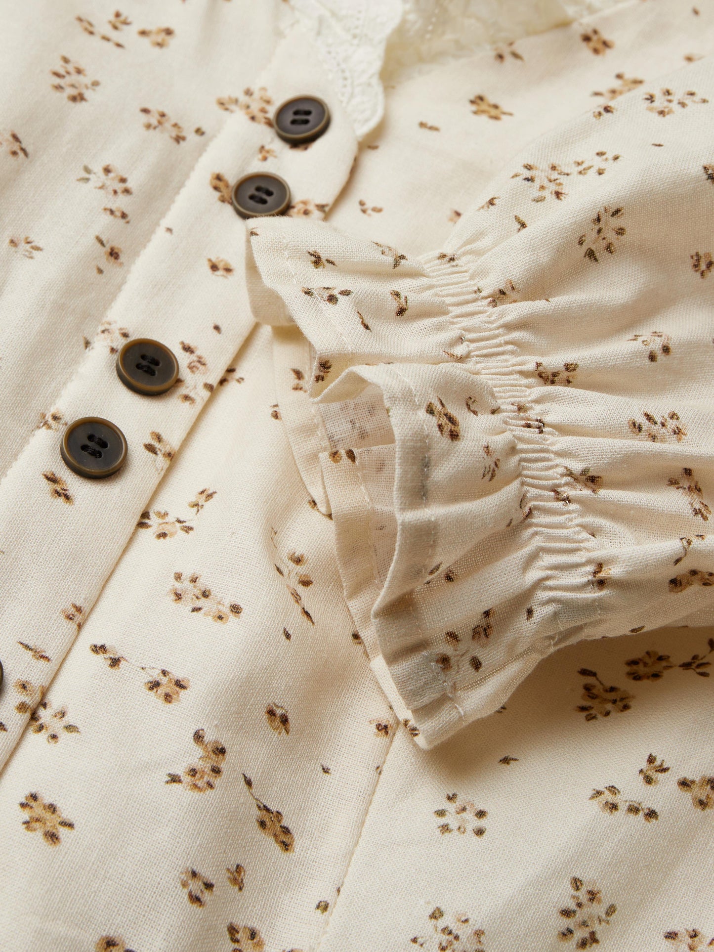 Robe longue en lin, manches longues, col en V, boutonnée, motif floral, couleur abricot