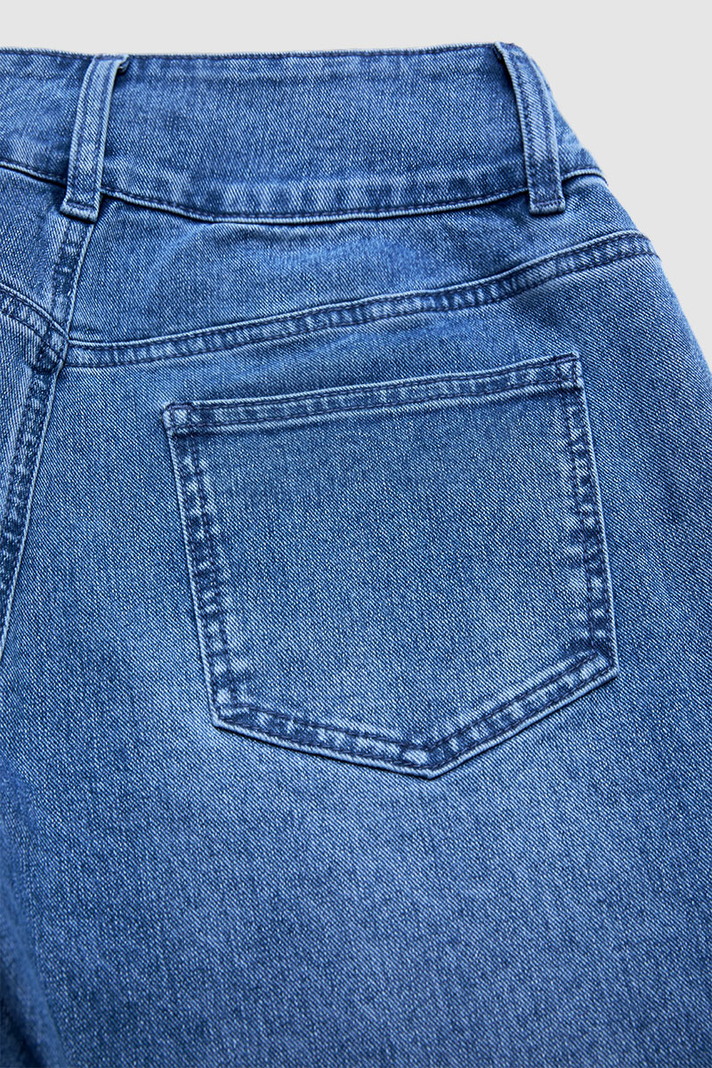 Wash Ruffle Hem Asymmetrical Mid Waist Wide Leg Cropped Jeans