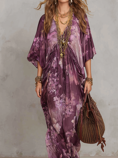 Robe longue bohème vintage fleurie violette
