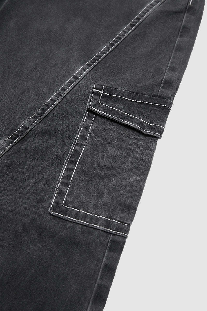 Wash Flap Pocket Seam Detail High Waist Straight Leg Pants Without Belt