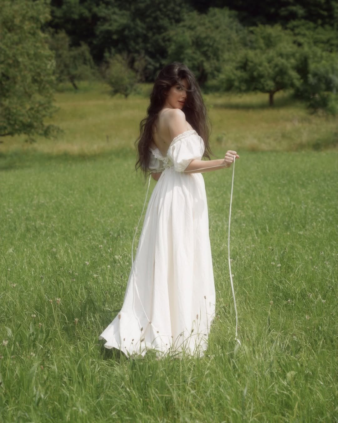 Robe longue en lin, Manches courtes, Épaules dénudées, Unie, Vintage, Quotidien, Blanc