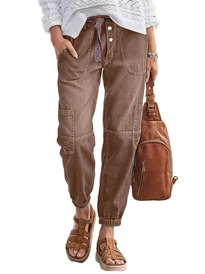 Multi Pocket Button Fly Mid Rise Straight Leg Crop Jeans Without Belt
