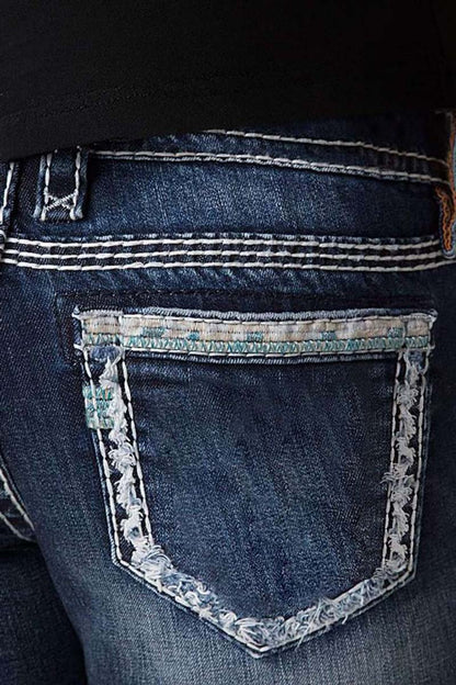 Ripped Roll Hem Wash Stretchy Low Waist Capri Jeans