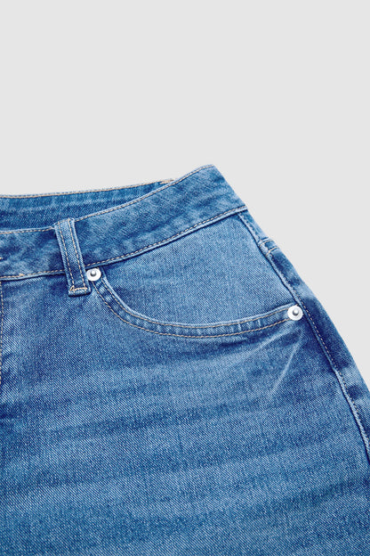 Wash Raw Hem Ripped Mid Waist Straight Leg Crop Jeans Without Belt