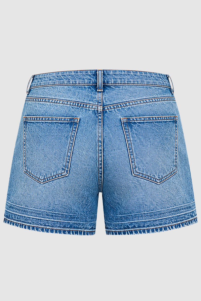 Wash Patch Pocket Mid Rise Denim Shorts Without Belt