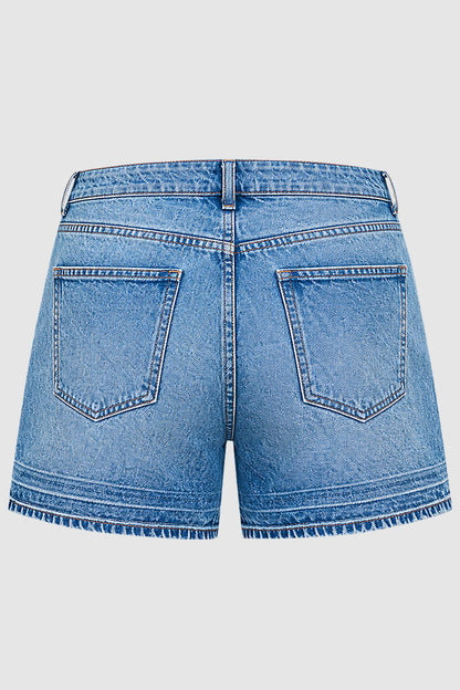 Wash Patch Pocket Mid Rise Denim Shorts Without Belt